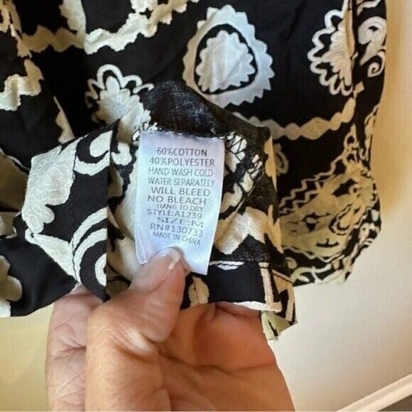 Umgee Black & Cream Print Scoop Neck Short Sleeve Tunic Top Size Medium - Picture 8 of 8